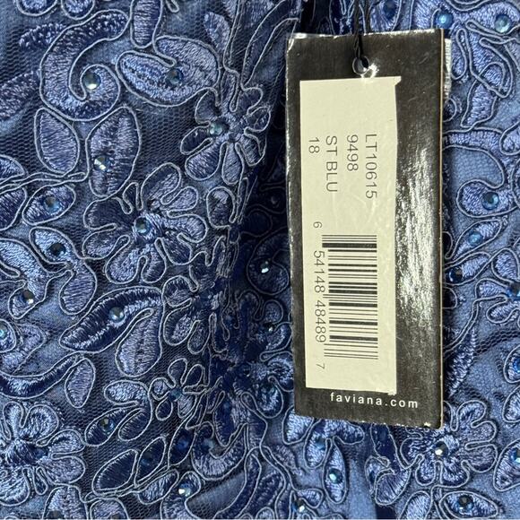 Faviana 9498 Blue Satin Formal Gown – Size 18 – Beaded Bustier & Corset Back NWT - Picture 15 of 16